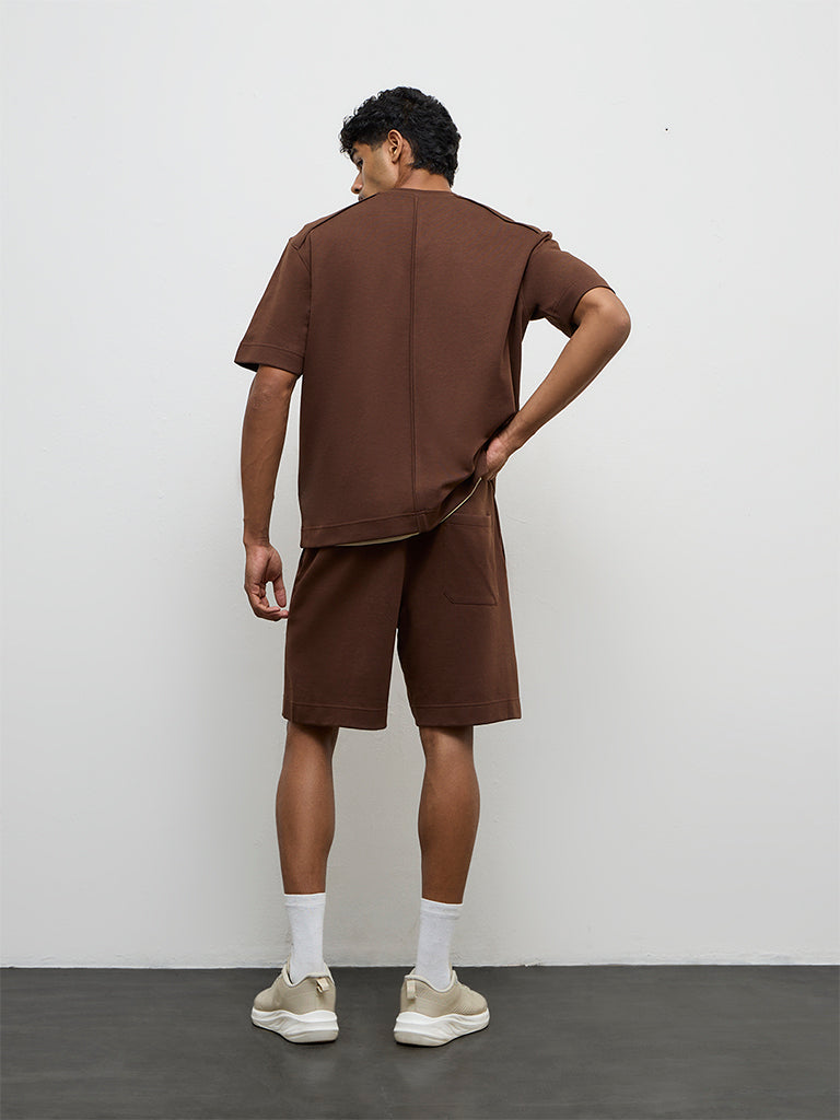 Nuoflexx Brown Relaxed-Fit Mid-Rise Shorts
