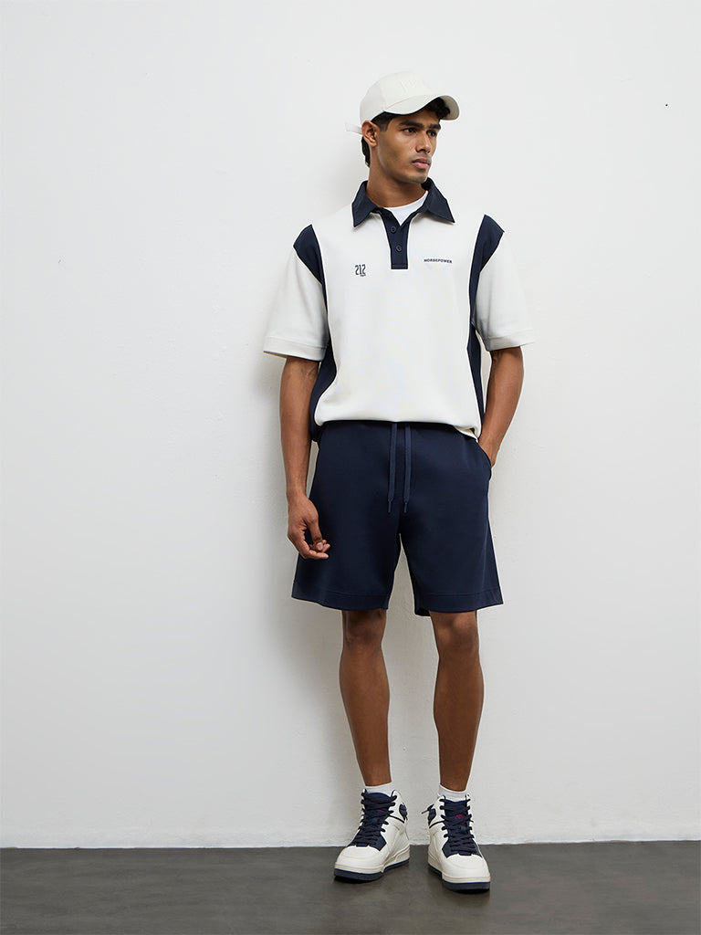 Nuoflexx Navy Relaxed-Fit Mid-Rise Cotton-Blend Shorts