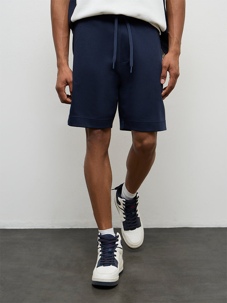 Nuoflexx Navy Relaxed-Fit Mid-Rise Cotton-Blend Shorts