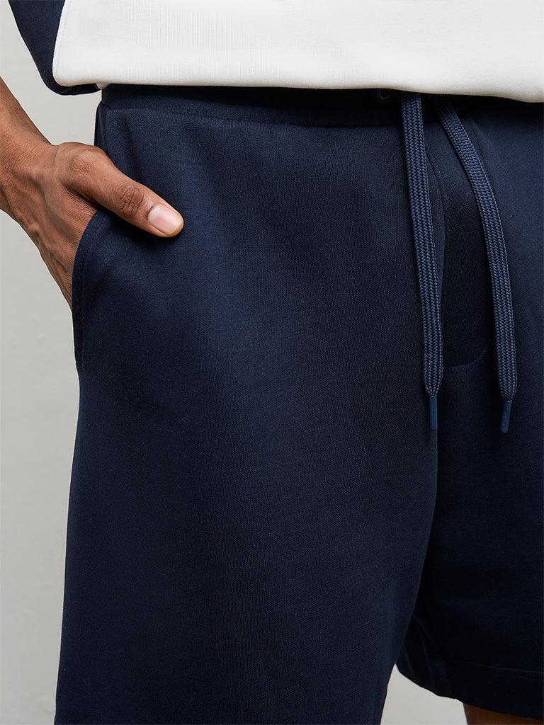 Nuoflexx Navy Relaxed-Fit Mid-Rise Cotton-Blend Shorts