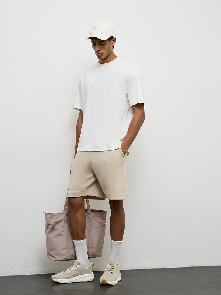 Nuoflexx Light Beige Relaxed-Fit Mid-Rise Shorts