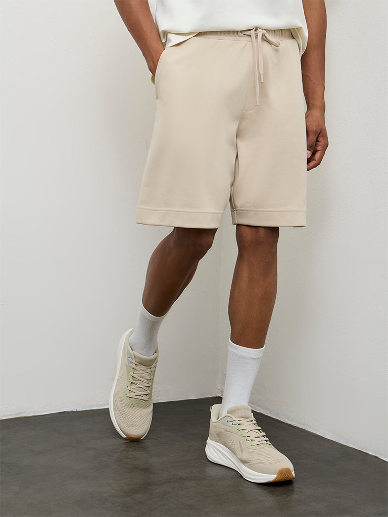 Nuoflexx Light Beige Relaxed-Fit Mid-Rise Shorts