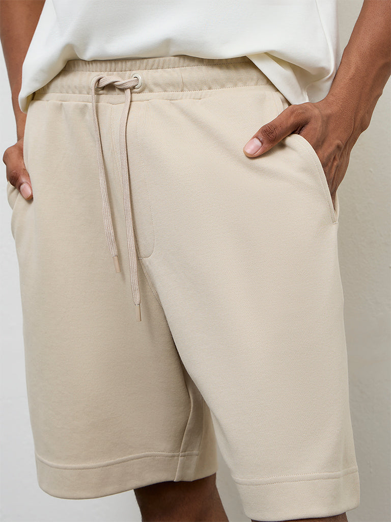 Nuoflexx Light Beige Relaxed-Fit Mid-Rise Shorts
