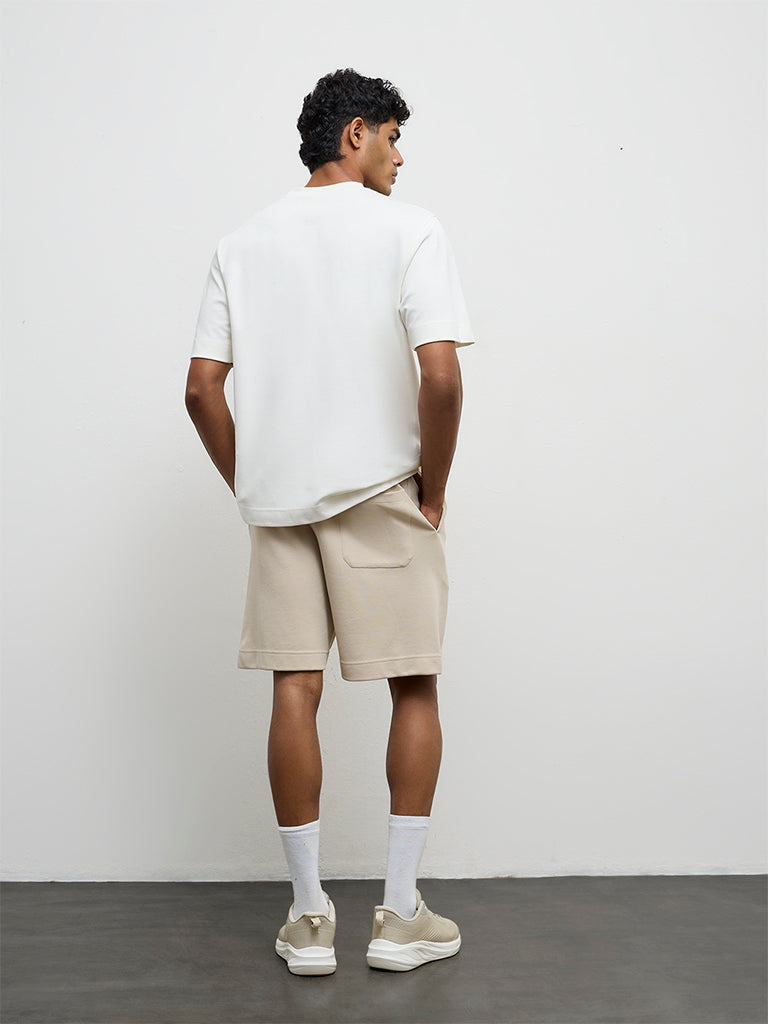 Nuoflexx Light Beige Relaxed-Fit Mid-Rise Shorts