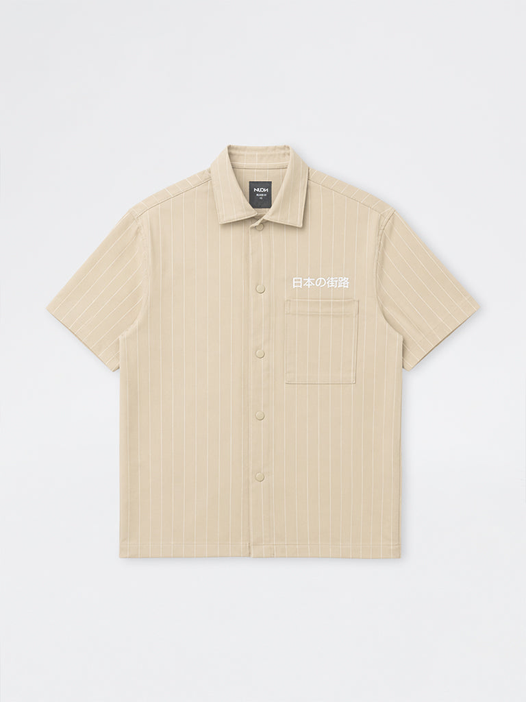 Nuon Light Beige Striped Relaxed-Fit Shirt
