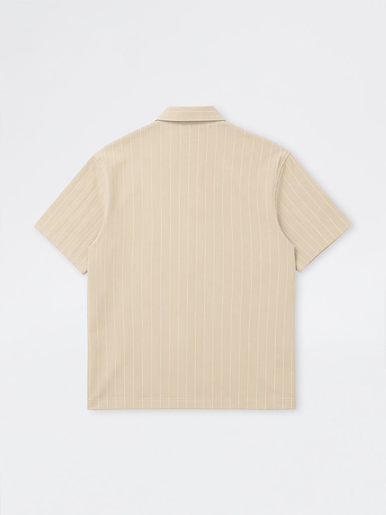 Nuon Light Beige Striped Relaxed-Fit Shirt