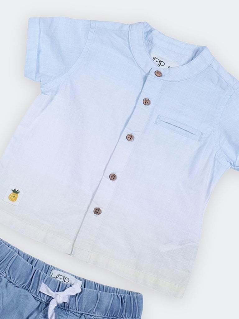 HOP Baby Boys Blue Ombre Cotton Shirt and Shorts Set