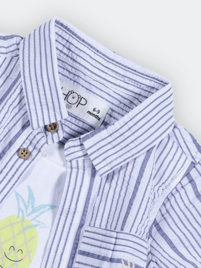 HOP Baby Boys White Striped Cotton Shirt