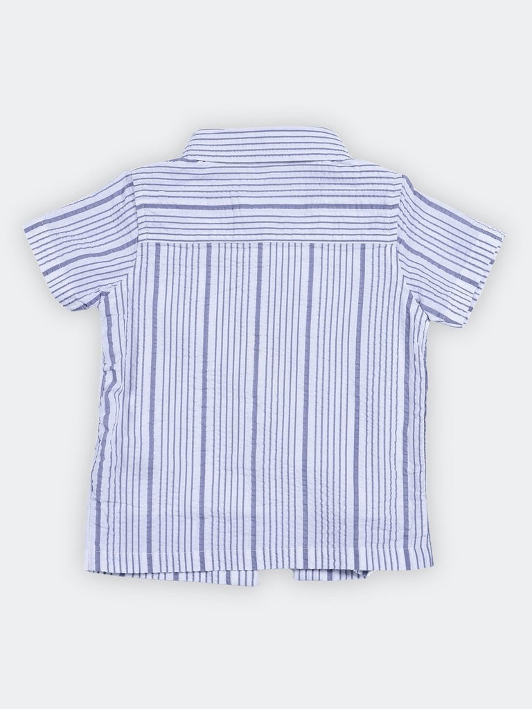 HOP Baby Boys White Striped Cotton Shirt