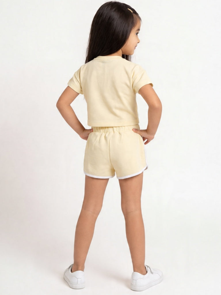 HOP Kids Girls Butter Yellow Graphic Print T-Shirt and Shorts Set