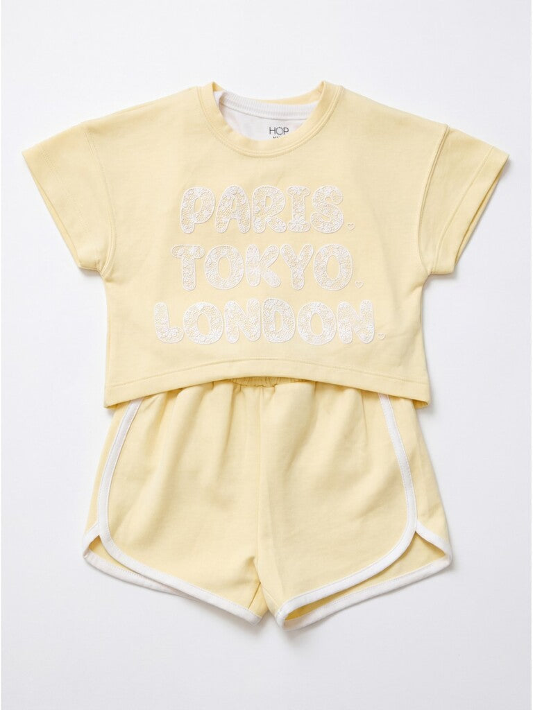 HOP Kids Girls Butter Yellow Graphic Print T-Shirt and Shorts Set