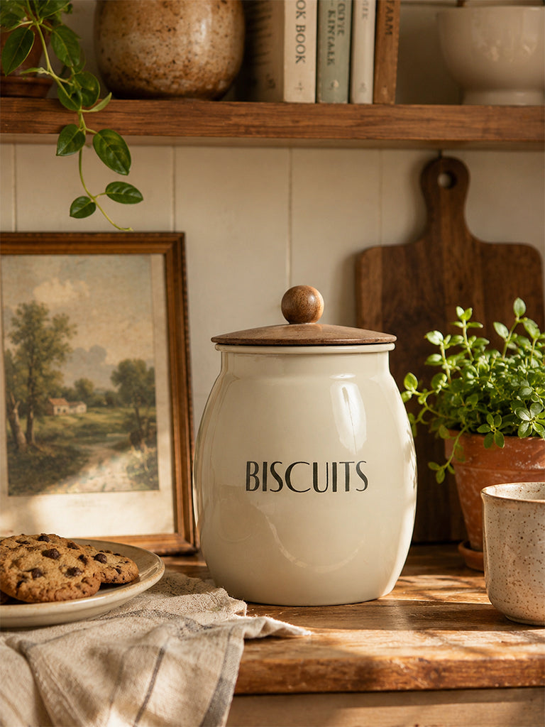 Westside Home Beige Biscuits Canister with Lid