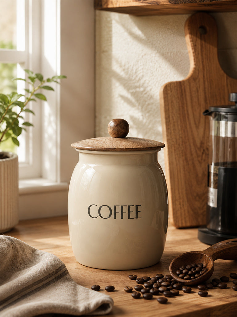 Westside Home Beige Coffee Canister with Lid