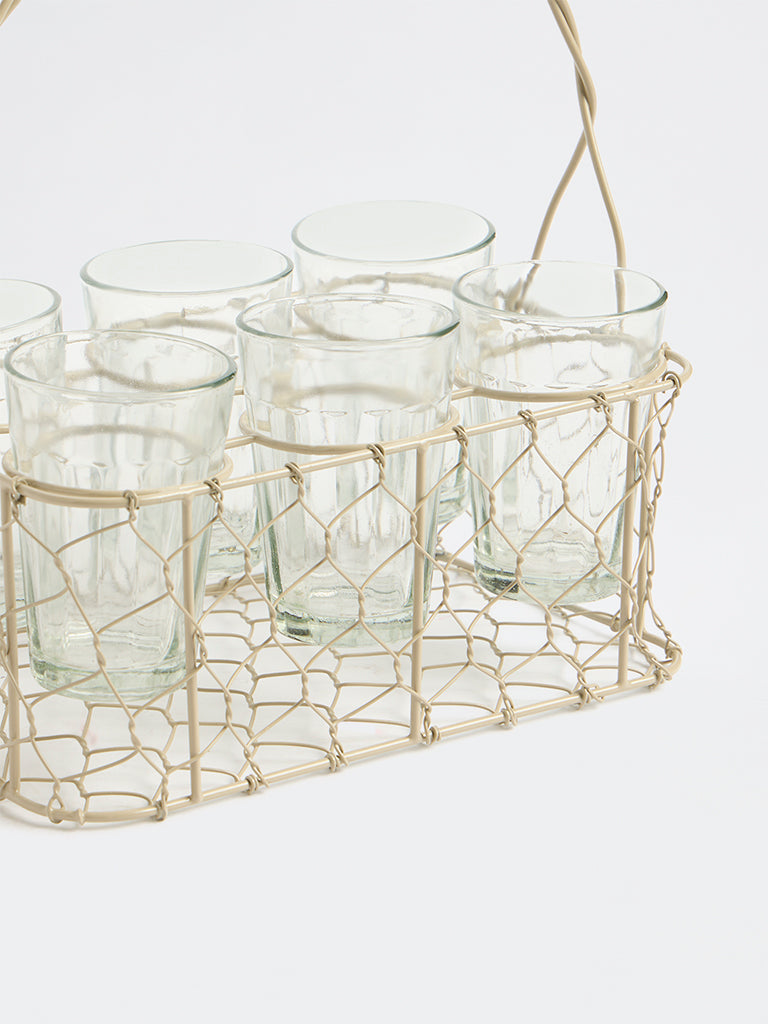 Westside Home Beige Wired Chai Caddy with Glasses - Set of 6