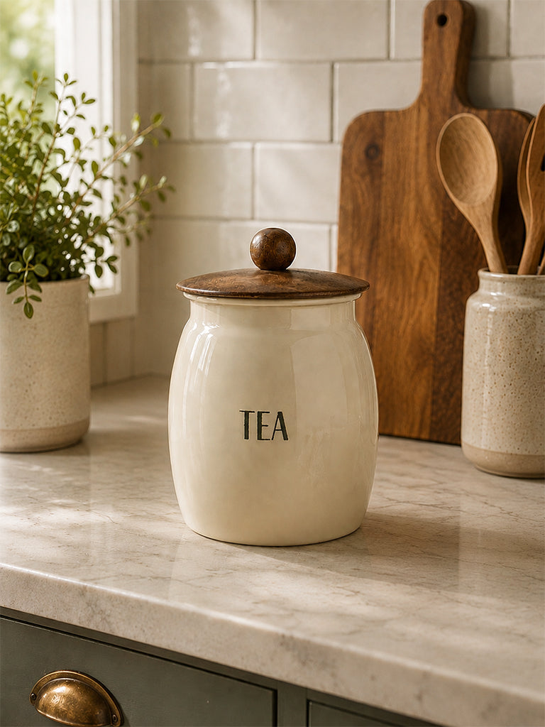 Westside Home Beige Tea Canister with Lid