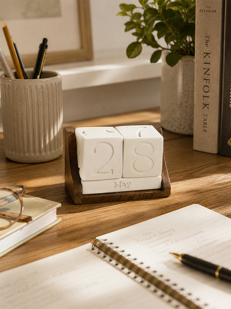 Westside Home White Marble Mix Desk Calendar
