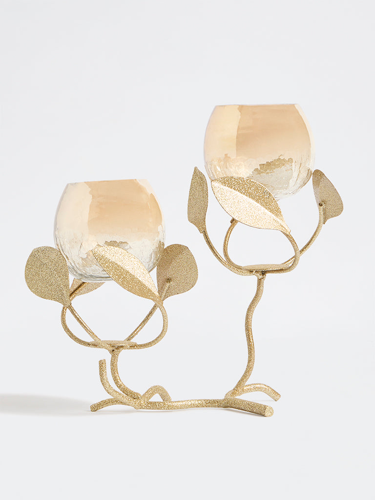 Westside Home Gold Double Leaf Design Tealight Holder