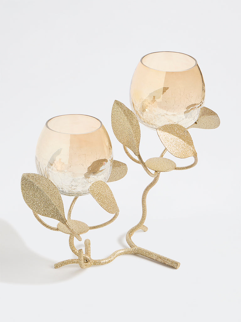 Westside Home Gold Double Leaf Design Tealight Holder