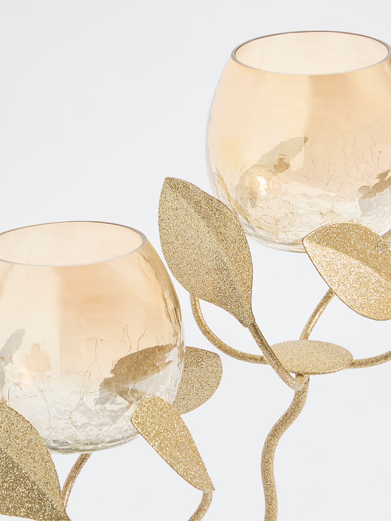Westside Home Gold Double Leaf Design Tealight Holder