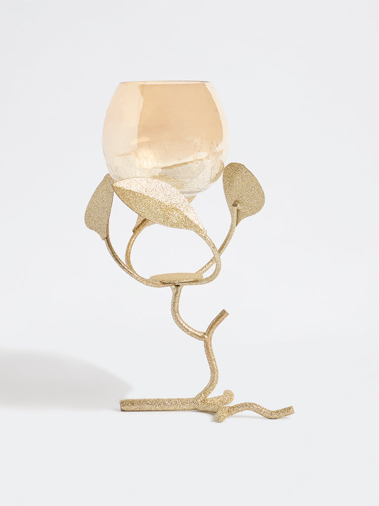 Westside Home Gold Single Leaf Design Tealight Holder