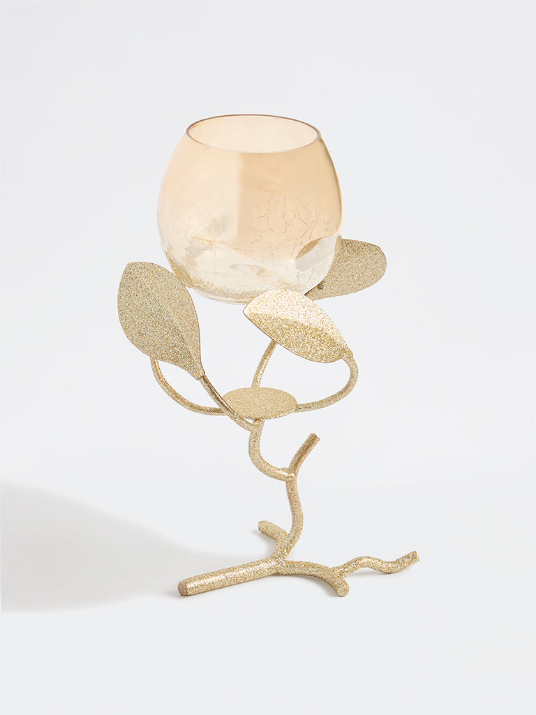 Westside Home Gold Single Leaf Design Tealight Holder
