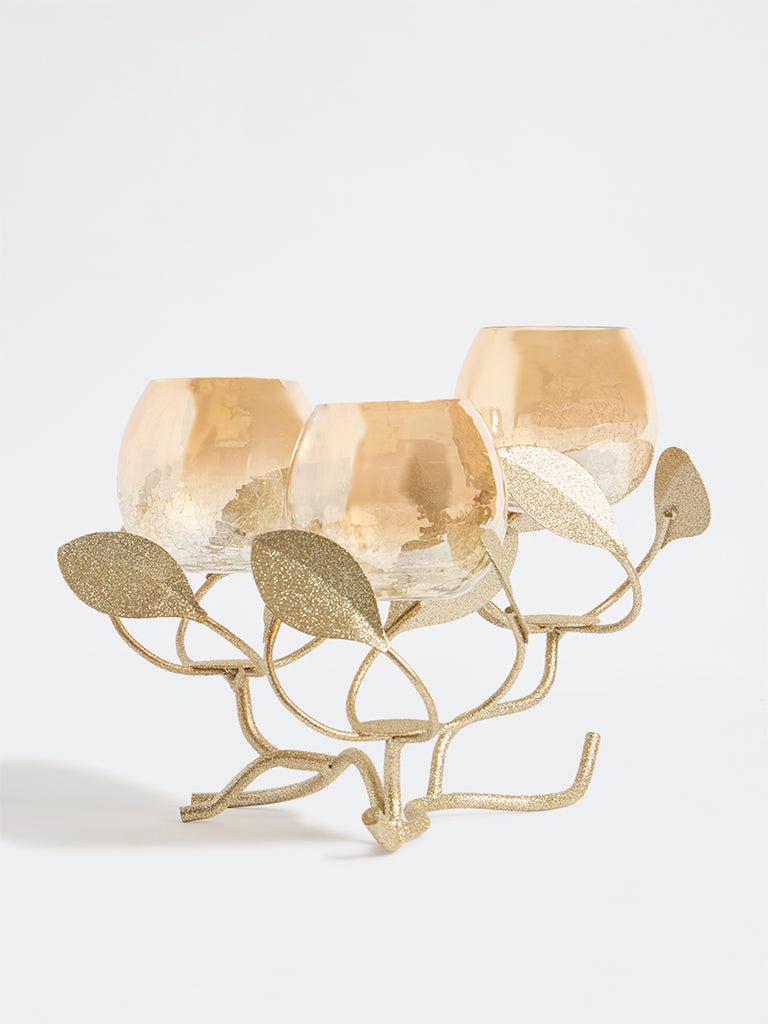 Westside Home Gold Triple Leaf Design Tealight Holder