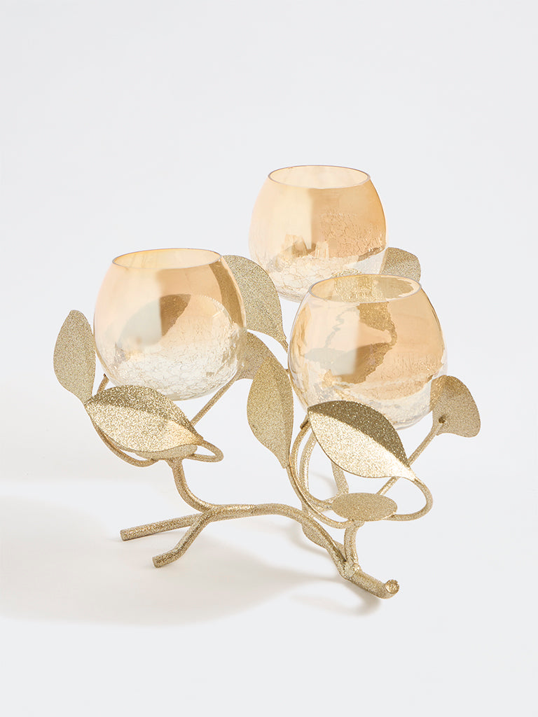 Westside Home Gold Triple Leaf Design Tealight Holder