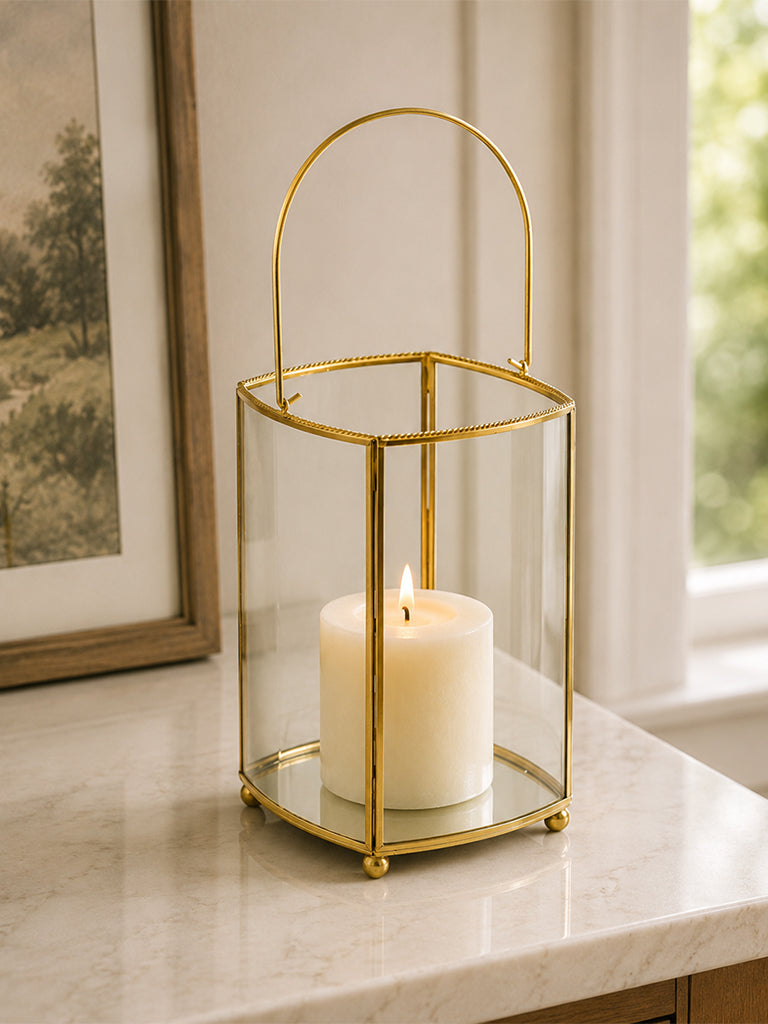 Westside Home Gold Metal Detailed Glass Lantern - Large