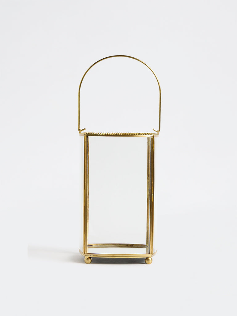 Westside Home Gold Metal Detailed Glass Lantern - Large