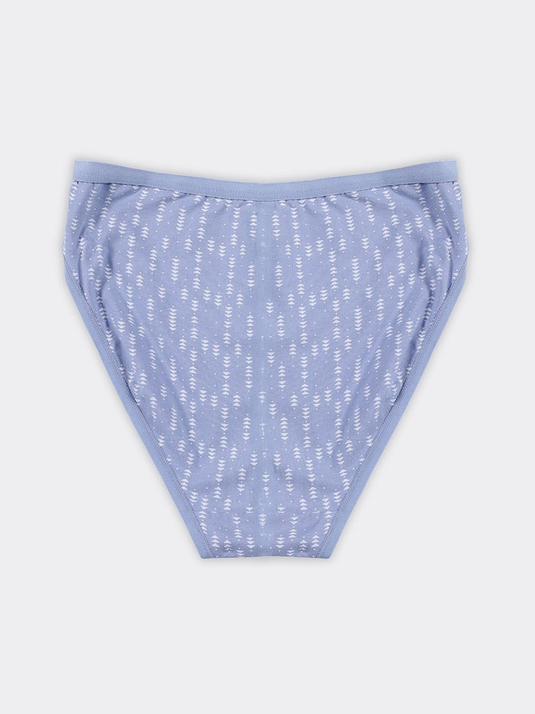 Wunderlove Blue Printed Hi-Leg Cotton-Blend Briefs - Pack of 3