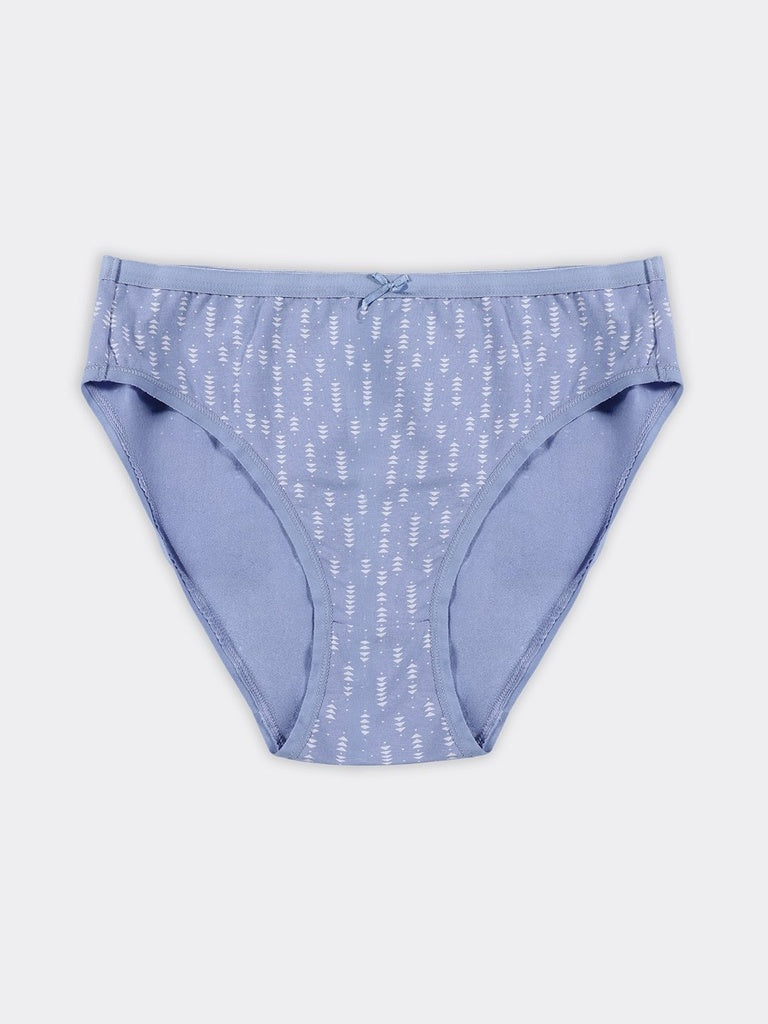 Wunderlove Blue Printed Hi-Leg Cotton-Blend Briefs - Pack of 3