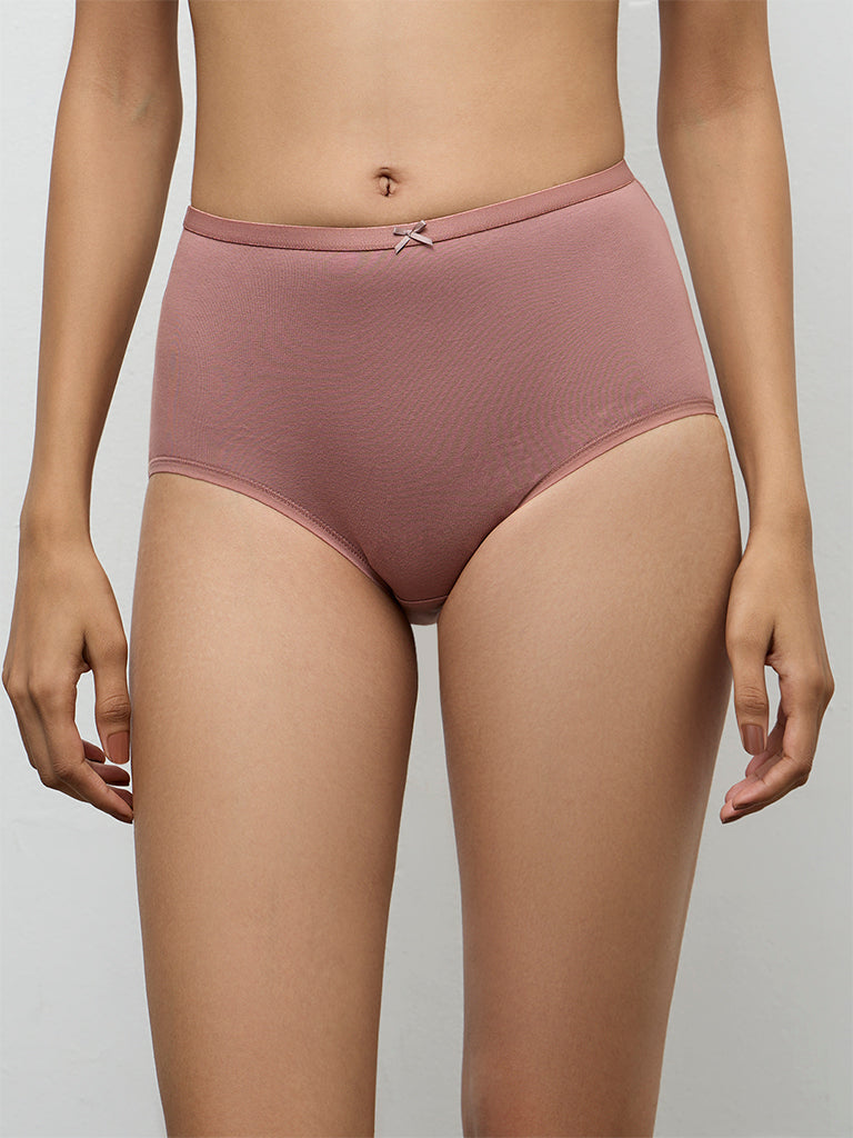 Wunderlove Burgundy Solid Cotton-Blend High-Rise Briefs Pack of 3