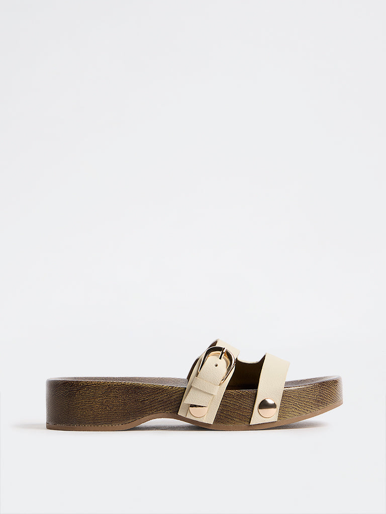 LUNA BLU Ivory Slip-On Sandals
