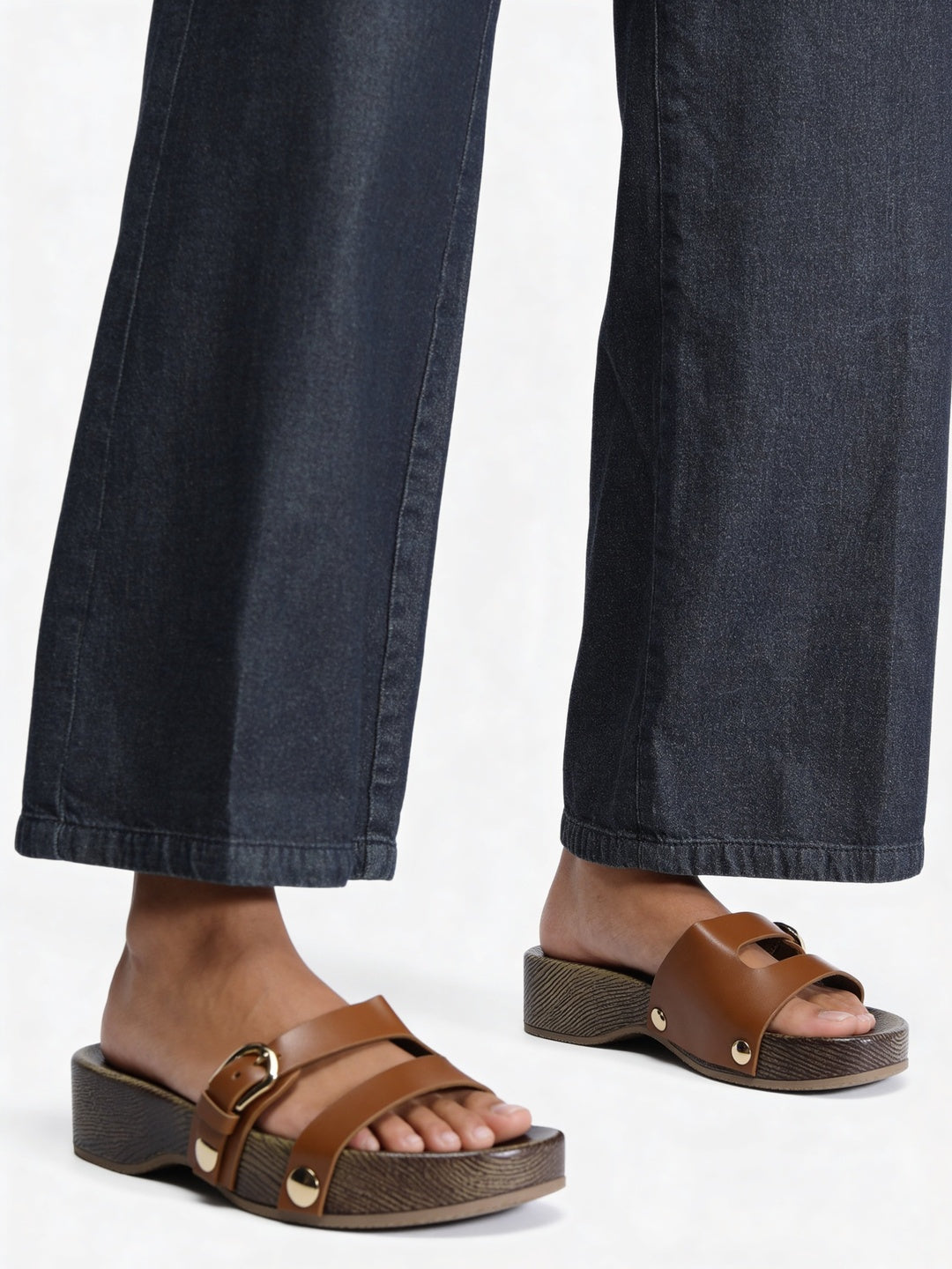 LUNA BLU Tan Buckle-Strap Wedge Sandals