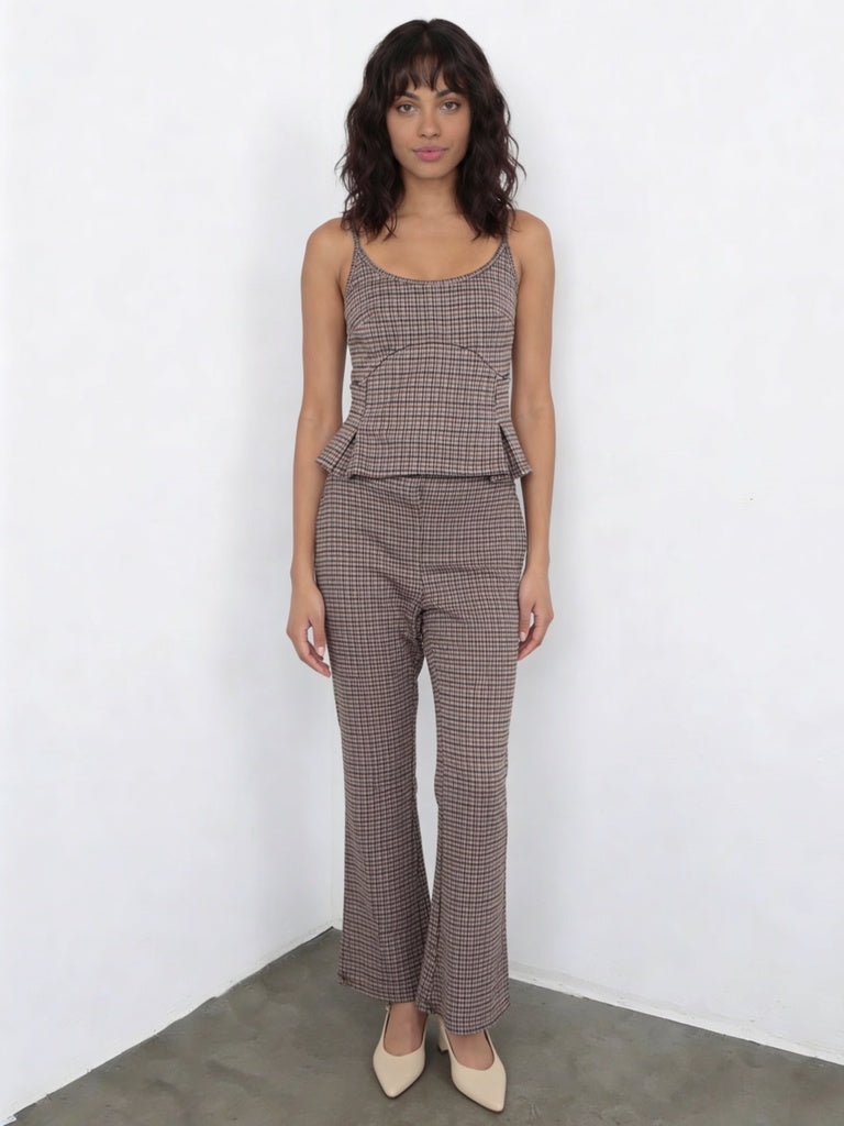 Buy Wardrobe Brown Houndstooth Check Peplum Top from Westside