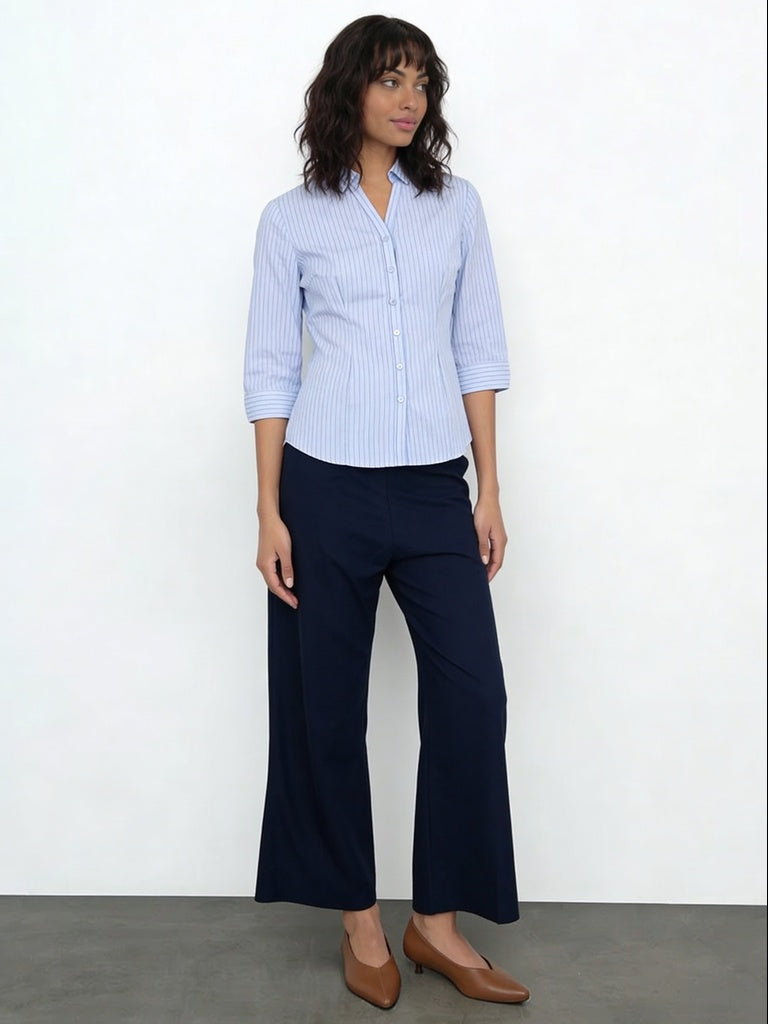 Wardrobe Navy Solid Wide-Leg Trousers