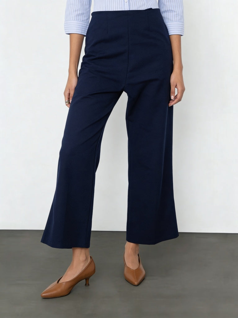 Wardrobe Navy Solid Wide-Leg Trousers