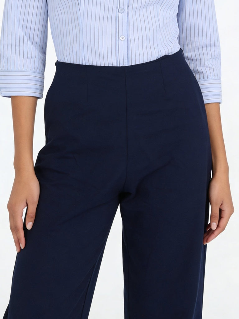 Wardrobe Navy Solid Wide-Leg Trousers
