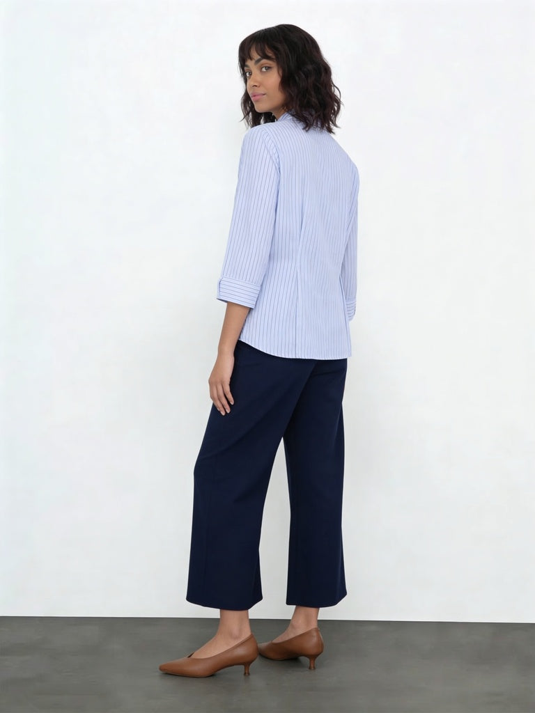Wardrobe Navy Solid Wide-Leg Trousers