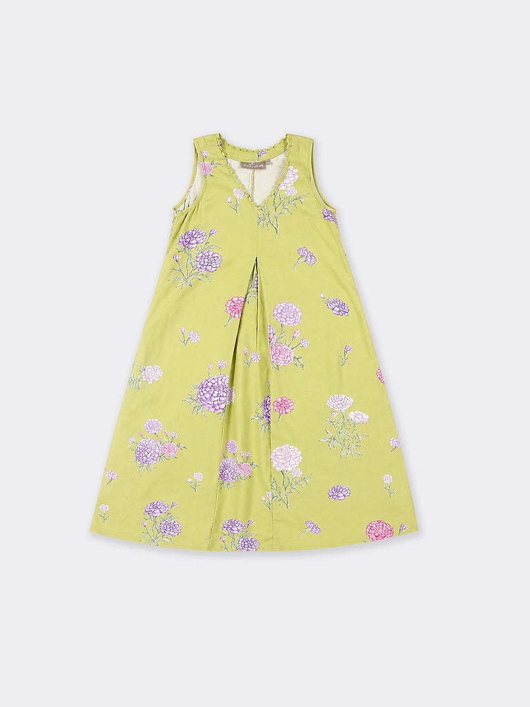 Utsa Lime Floral Design A-Line Kurta