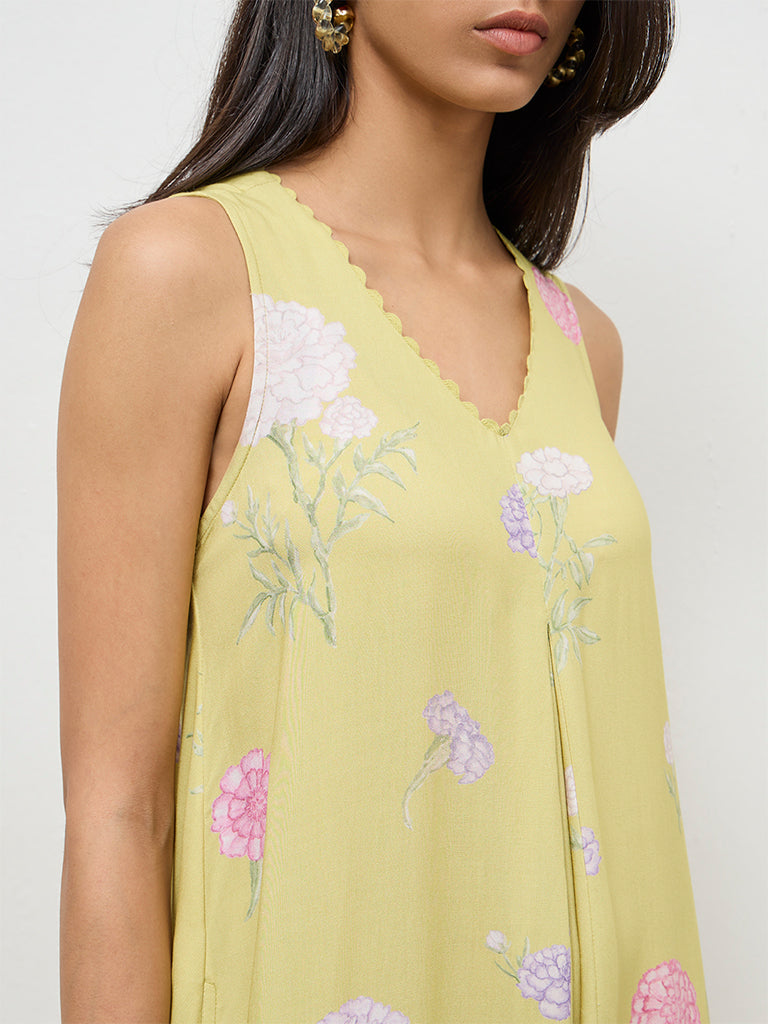 Utsa Lime Floral Design A-Line Kurta