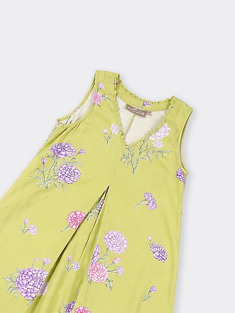 Utsa Lime Floral Design A-Line Kurta