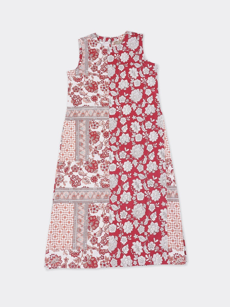 Utsa Red Printed Cotton-Blend A-Line Kurta