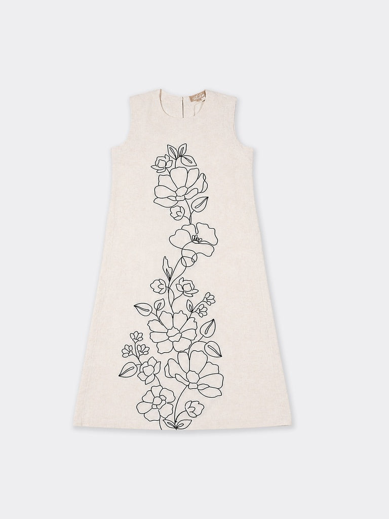Utsa Off-White Floral Embroidered Cotton-Blend A-Line Kurta