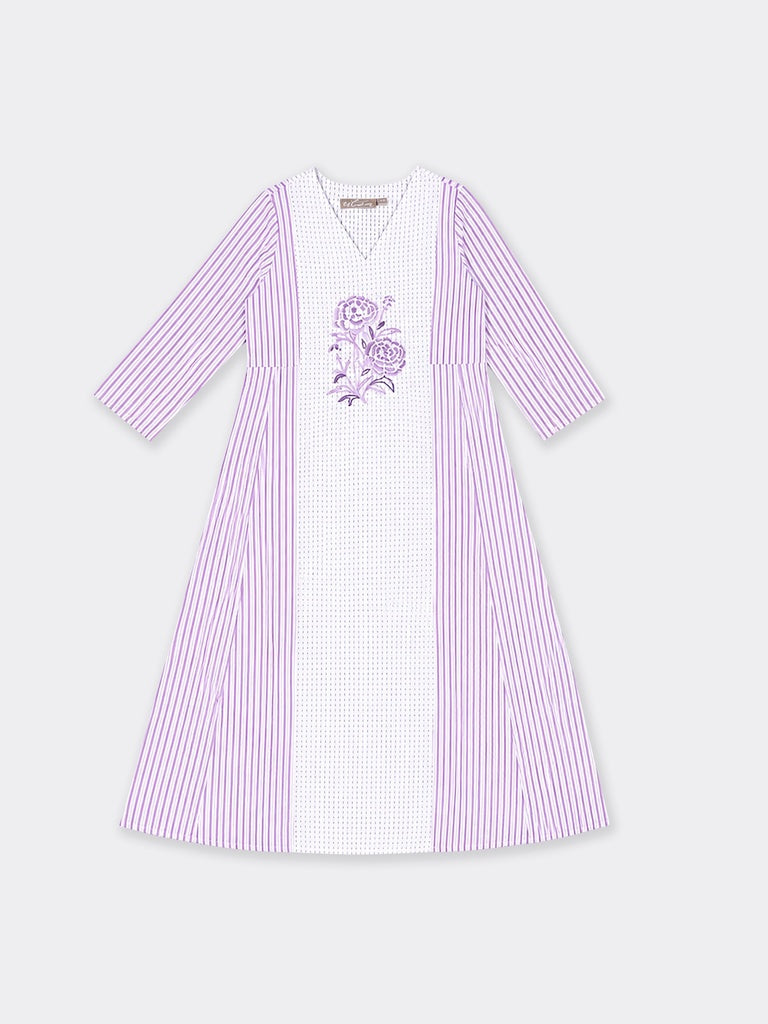 Utsa Lilac Striped Cotton A-Line Kurta