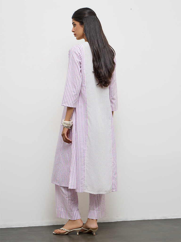 Utsa Lilac Striped Cotton A-Line Kurta