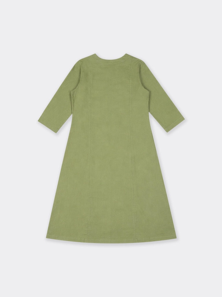 Utsa Green Floral Embroidered Cotton-Blend A-Line Kurta
