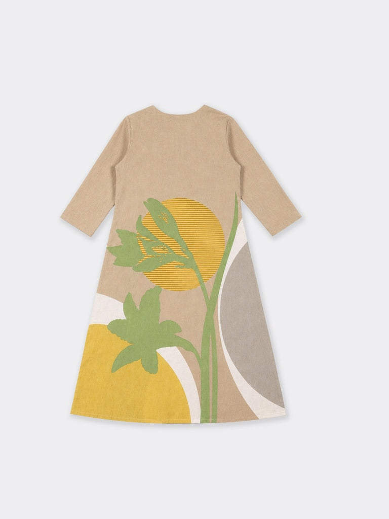 Utsa Taupe Botanical Printed Cotton-Blend A-Line Kurta