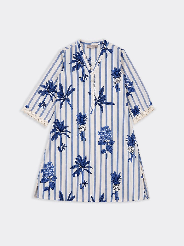 Utsa Indigo Floral Printed Cotton-Blend Kurti