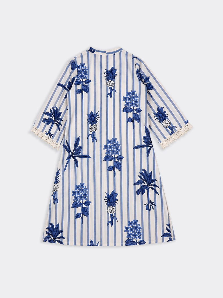 Utsa Indigo Floral Printed Cotton-Blend Kurti